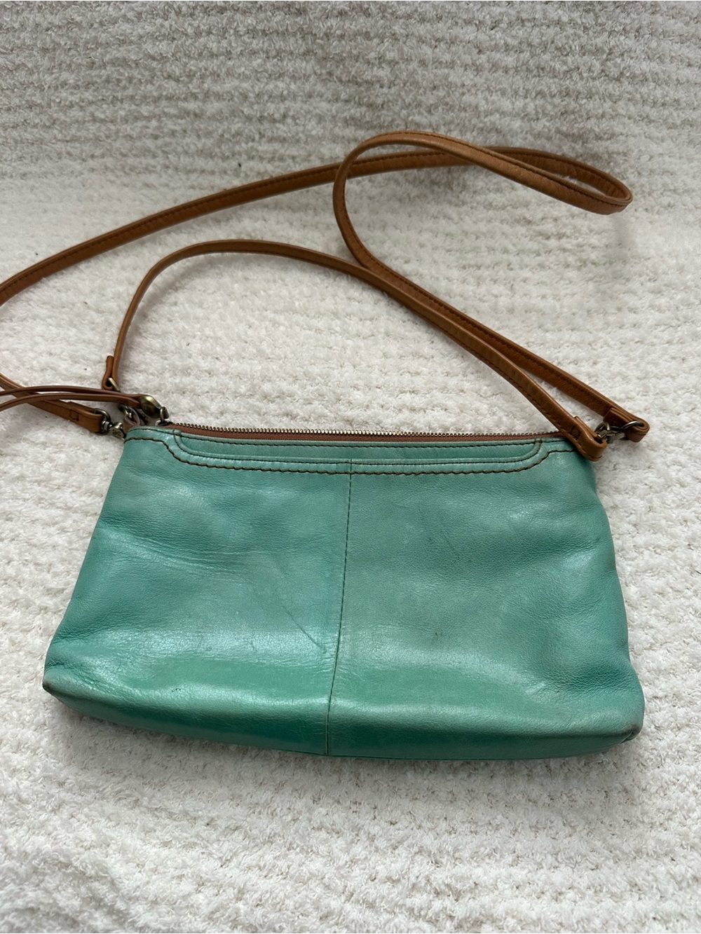 HOBO Teal Leather Crossbody with Tan Strap